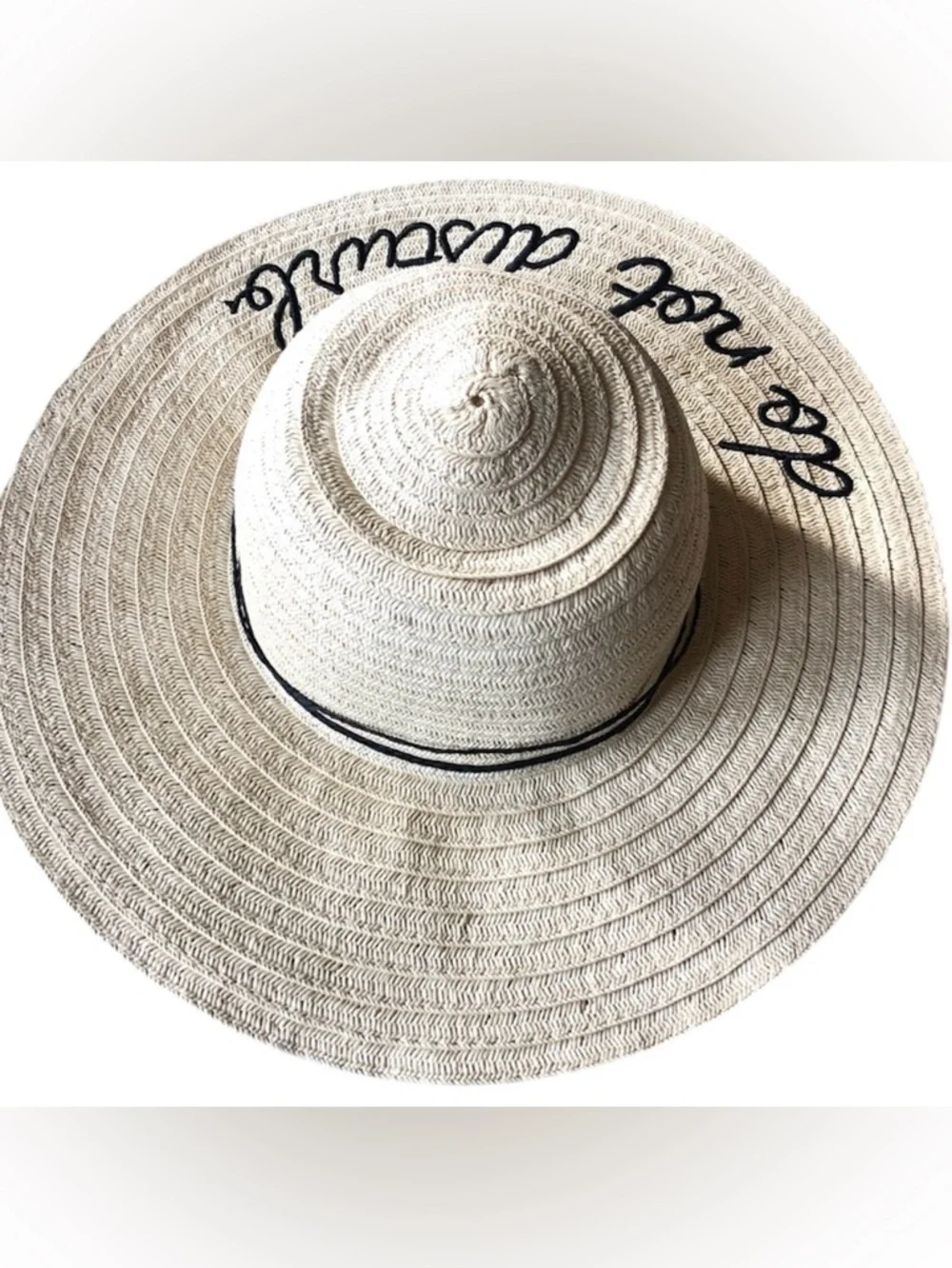 Do Not Disturb Wide Brim Straw Floppy Sun Beach‎ Hat Tan Oversize